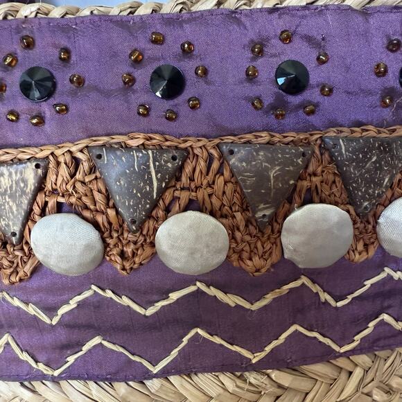Sun and Sand Wicker Bag Purse Purple Accents‎ Zipper Closure Inside Pockets - Picture 4 of 12